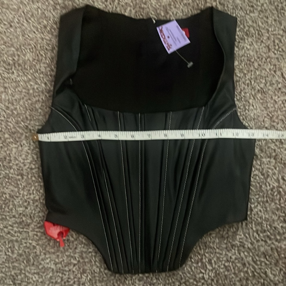 NWT Staud Alice Black Bustier Corset Vegan Faux Leather Crop Top - Picture 4 of 5